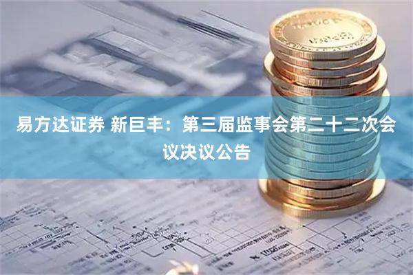 易方达证券 新巨丰：第三届监事会第二十二次会议决议公告